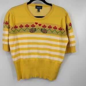 ModCloth XL Snail Short Sleeve "Can't Hurry Love" Sweater Top Woman’s size XL ye